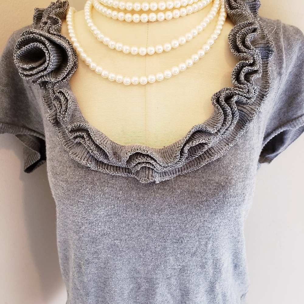 Cache Vintage Gray Rosette Lightweight Sweater - image 4